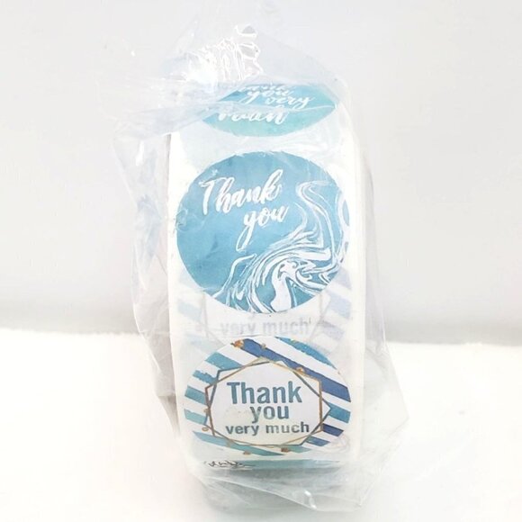 1000 Thank You Blue Sticker Labels 8 Designs Roll Round 1 inch 500x2 - Picture 2 of 3